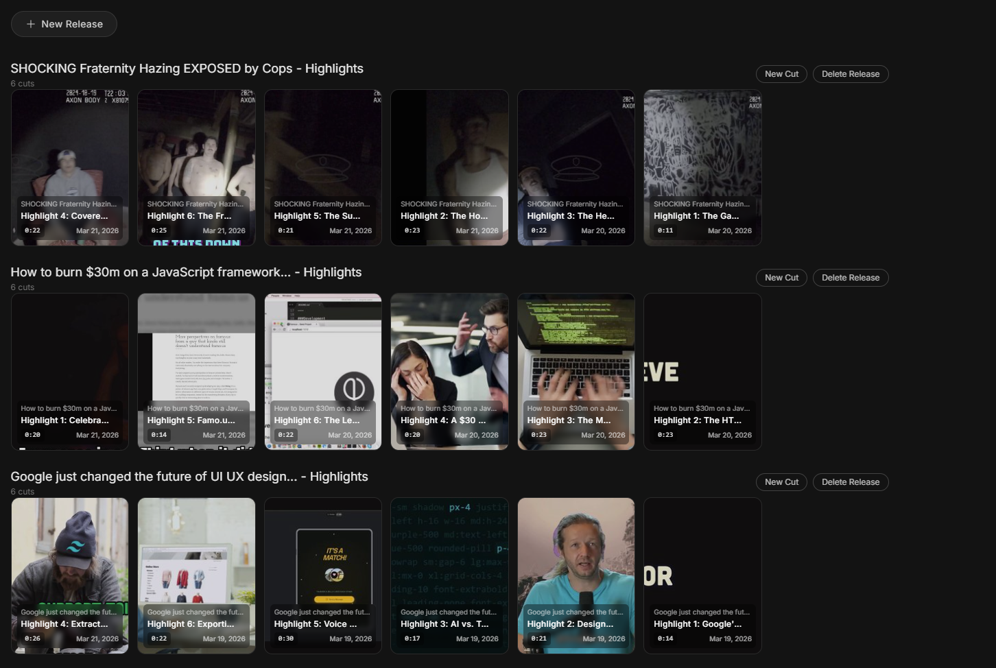 IMABIRD projects and generated cuts